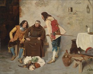 Prêtre en conversation avec des lansquenets
